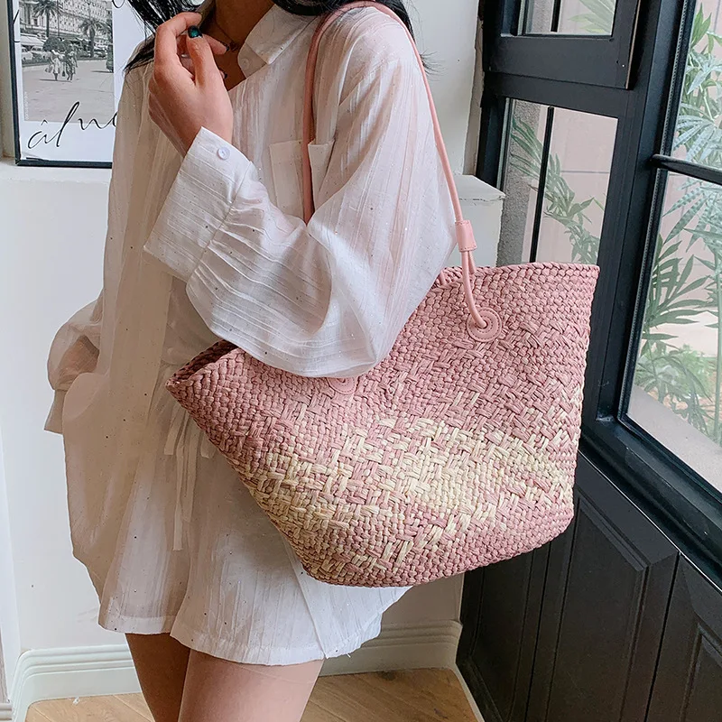 Casual Rattan Large Capacity Tote Designer Wicker Woven Women Handbags Summer Beach Bali Straw Bag Lady Travel Big Basket Purse
