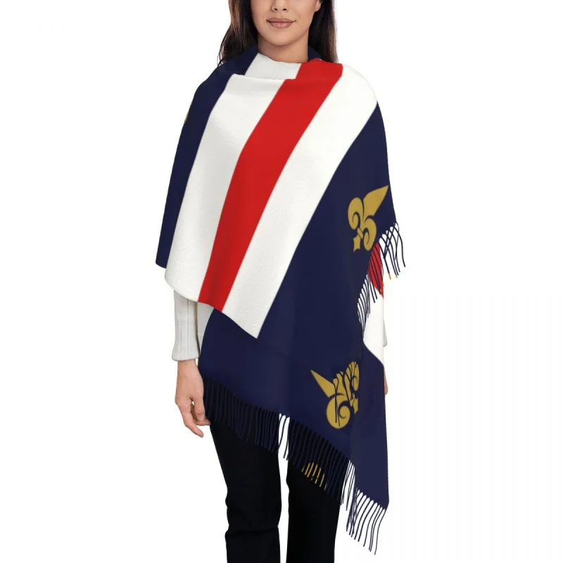 

France French Flag Scarf Wrap for Women Long Winter Warm Tassel Shawl Unisex Fleur-De-Lys Lily Flower Scarves