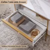 Modern Luxury Fluted Coffee Table, 48" Oval Coffee Table with Drawer, Faux Marble Top, Curved Profile Design, Gold Metal Decor 4