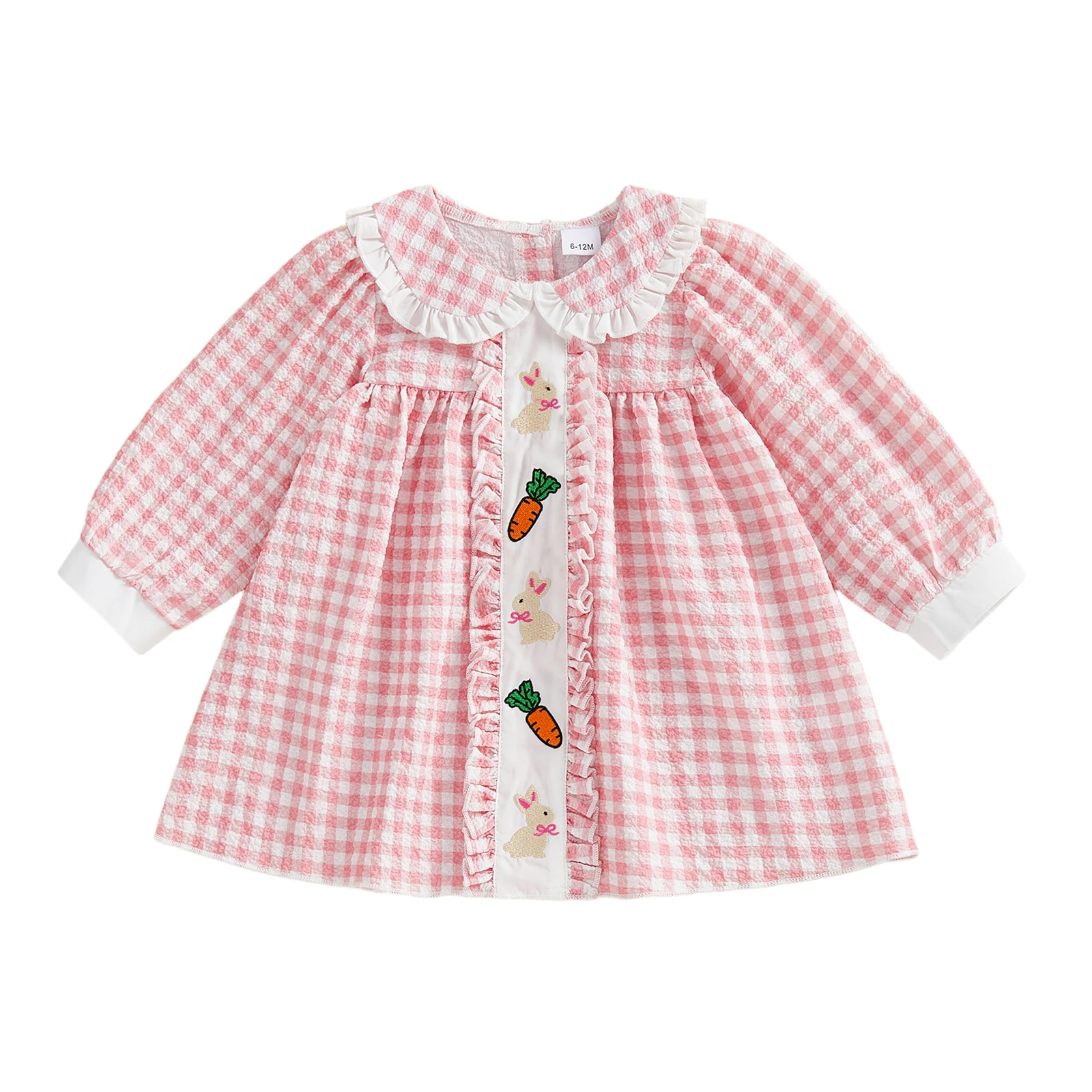 Toddler Girls Easter Bunny Dress with Short Sleeves and Doll Collar Adorable Carrot Embroidery Perfect Spring Outfit for Baby