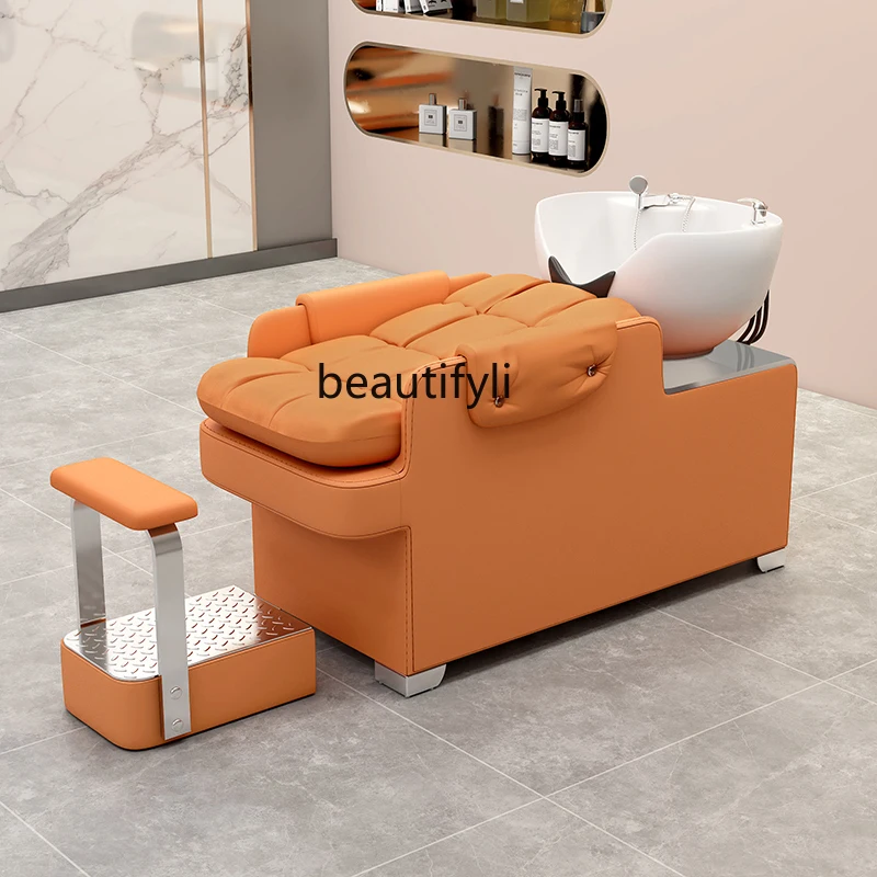 Barber Shop Lying Half High-End Shampoo Chair Hair Salon for Hair Salon Ceramic Flushing Bed