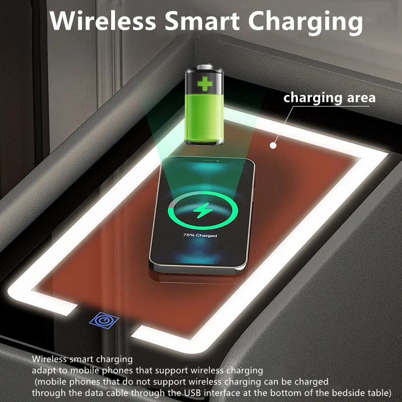LED Ultra Narrow Smart Bedside Table with Wireless USB Charging Creative Multi-Functional Infrared Sensitive 3-tone Dimming