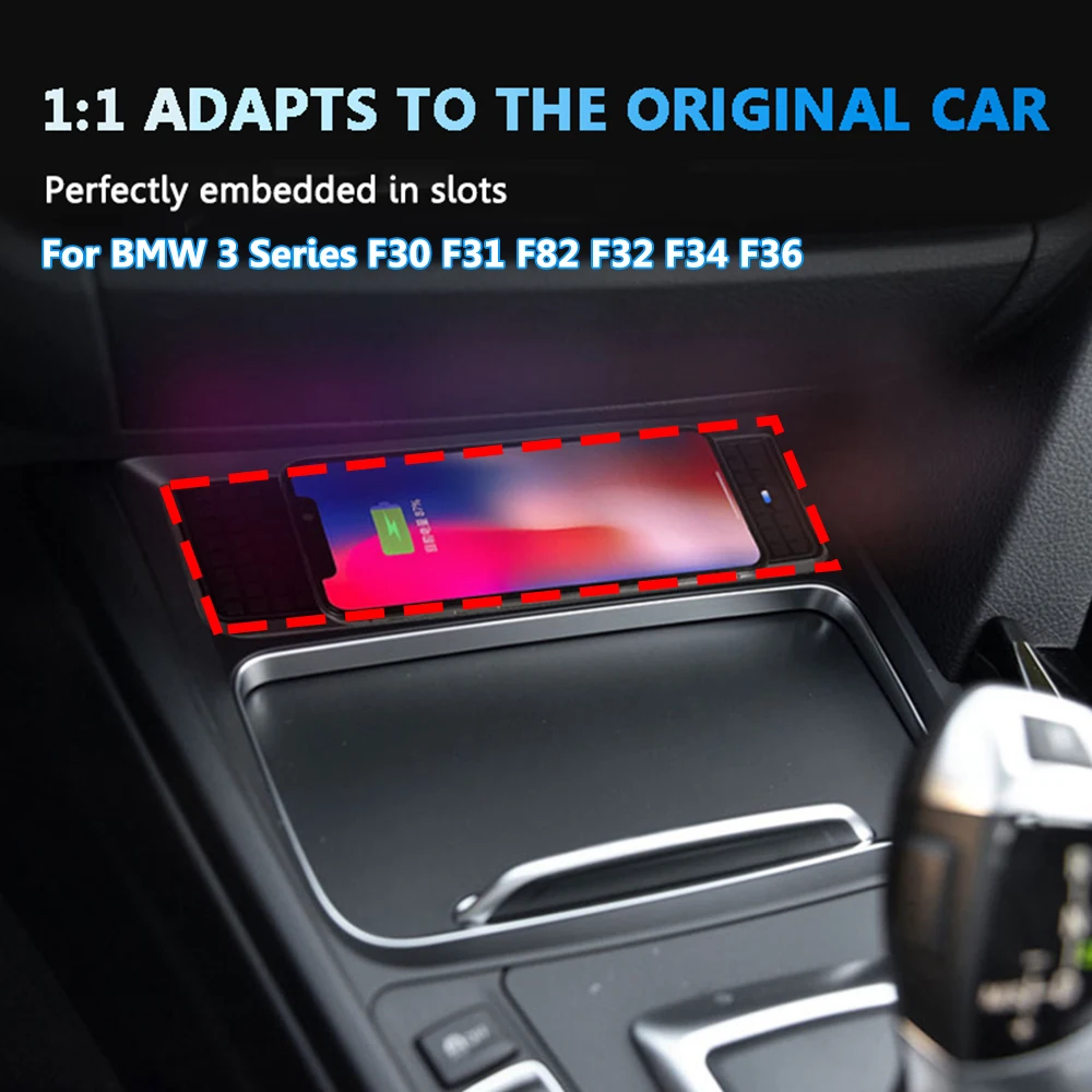 

For BMW 3 Series F30 F31 F82 F32 F34 F36 Car QI Wireless Charger 15W Fast Charge Module Cup Holder Panel Accessories For IPhone