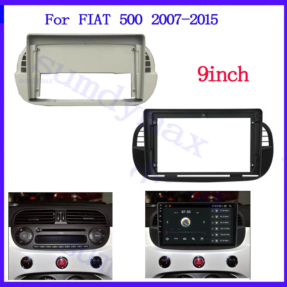 2Din Android Car Radio Fascas Frame Per Fiat 500 2007-2015 Argento 9 ''Android Big Screen Kit Maschera Fascia Audio Frame Cruscotto