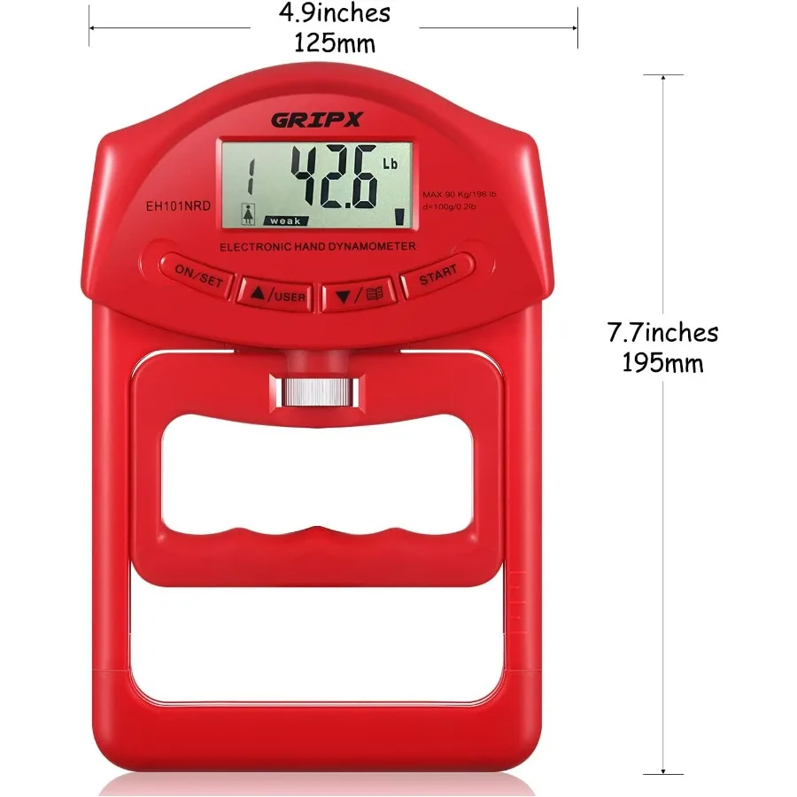 Digital Hand Dynamometer Grip Strength Measurement Meter Auto Capturing Electronic Hand Grip Power 198Lbs / 90Kgs