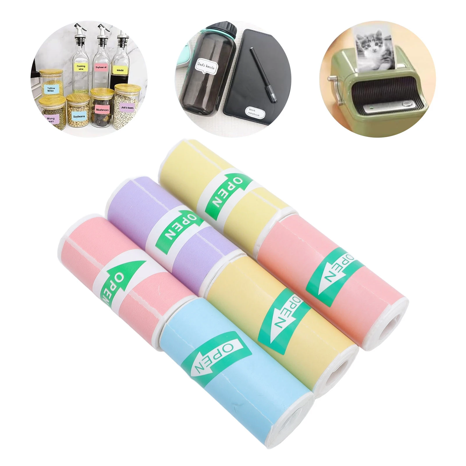 【Sale】6 Rolls Thermal Printing Paper Multi Color 57x25mm Smoothly Self Adhesive Thermal Inkless Printer Paper for Photo Label