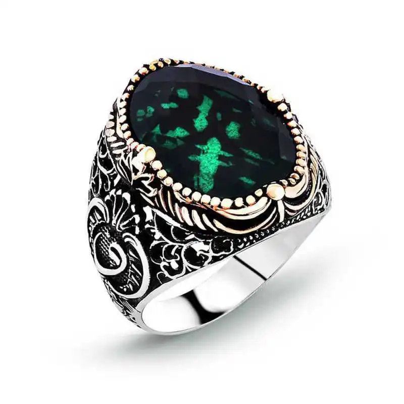 

Tevuli 925 Sterling Silver Green Zircon Stone Mens Ring