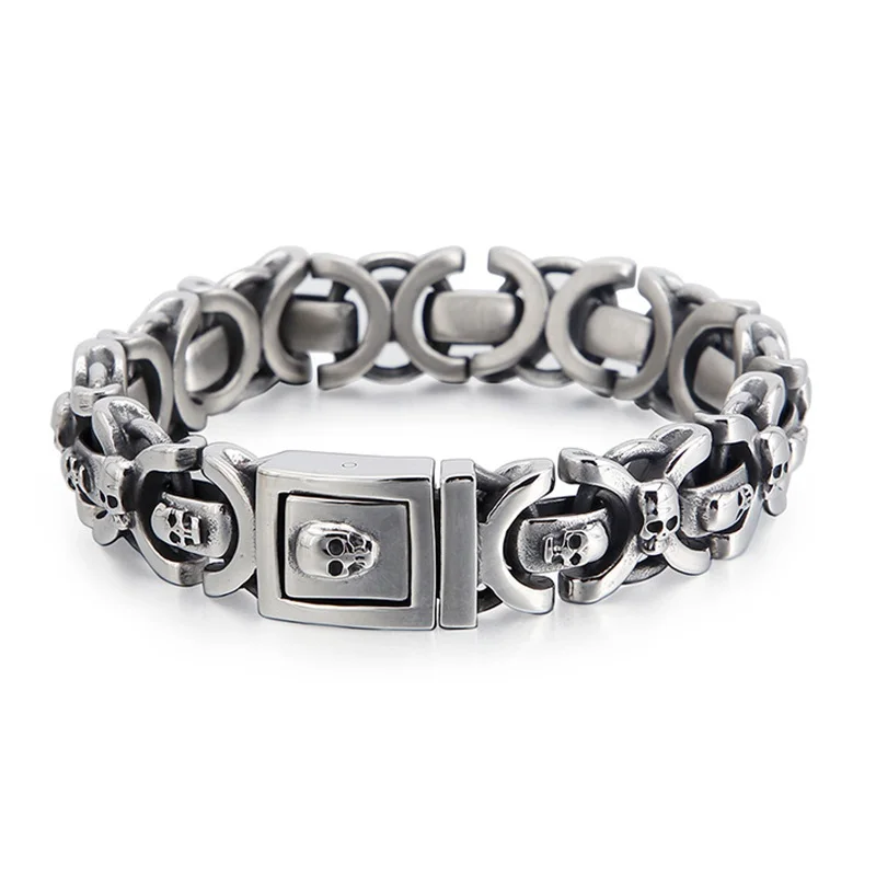 

Мужской браслет 15 мм в стиле панк и ретро с изображением черепа, из нержавеющей стали