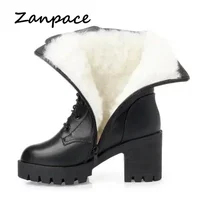2025 Winter Leather Women Winter Boots Thick Wool Warm Women High-heeled Genuine Boot High-quality Female Snow Boots Women Shoes 2