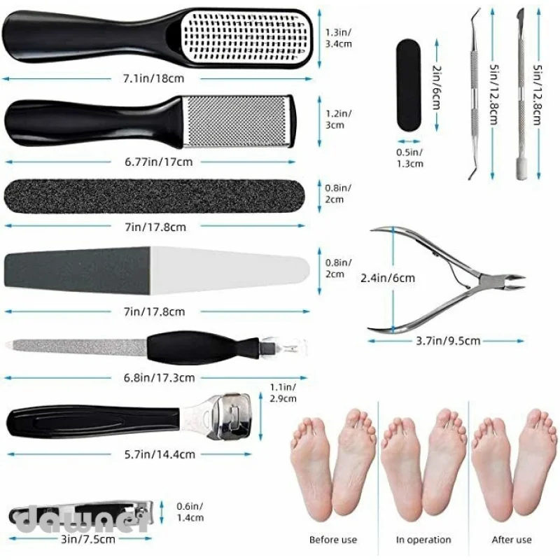 17Pcs/Set Professional Pedicure Kit Foot File Callus Remover Best Feet Care Feet Heels Toe Tool Hard Skin