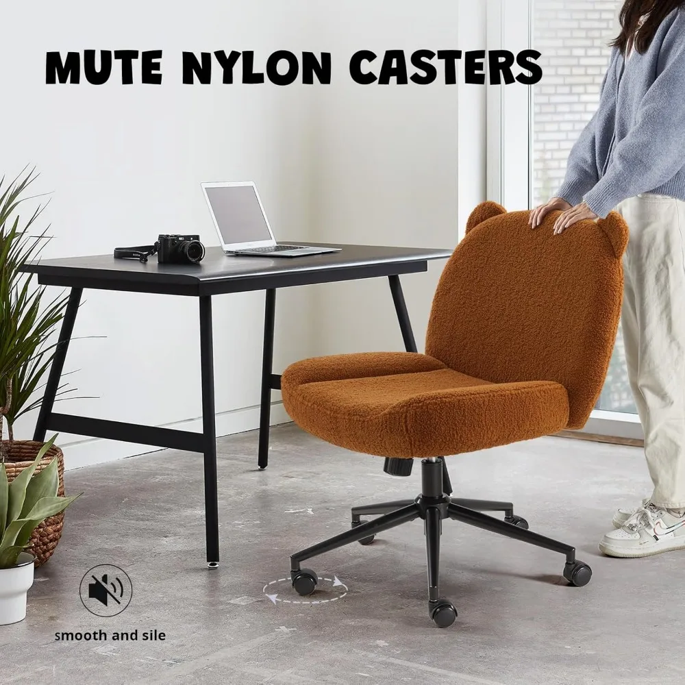 Armless Office Desk Chair with Wheels,Ergonomic Criss Cross Legged Computer Chair with Fabric Padded 5