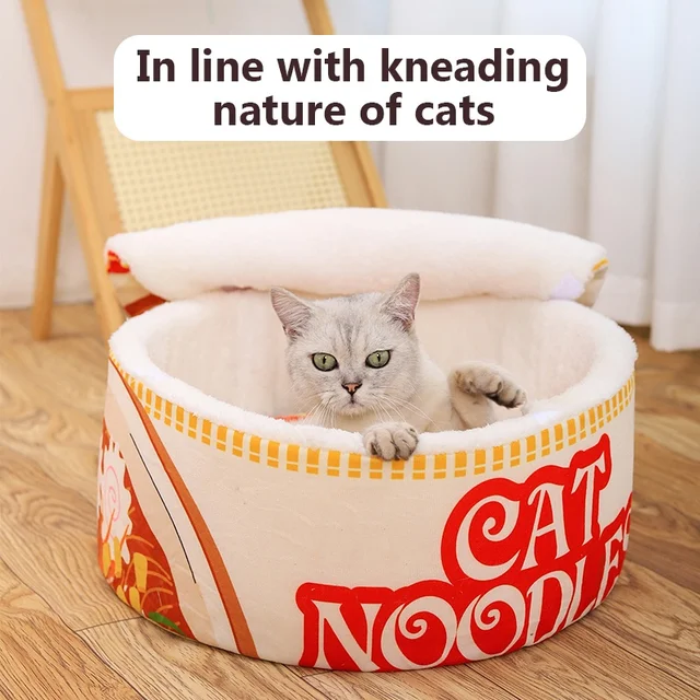 The New Winter Cartoon Ramen Cat Nest Love Warm Cute Semi-enclosed Cat Bed Can Be Opened And Washed The New Winter Cartoon Ramen Cat Nest Love Warm Cute Semi-enclosed Cat Bed Can Be Opened And Washed