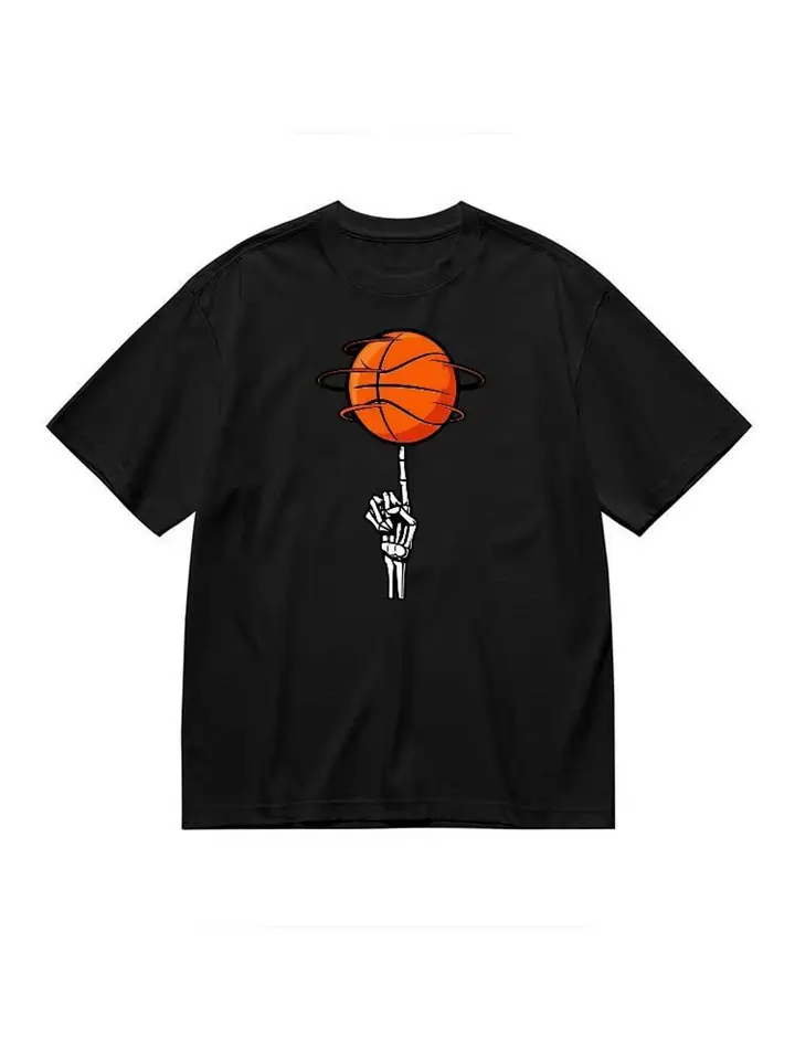 Skeleton Hand Basketball Graphic Tee for Women
