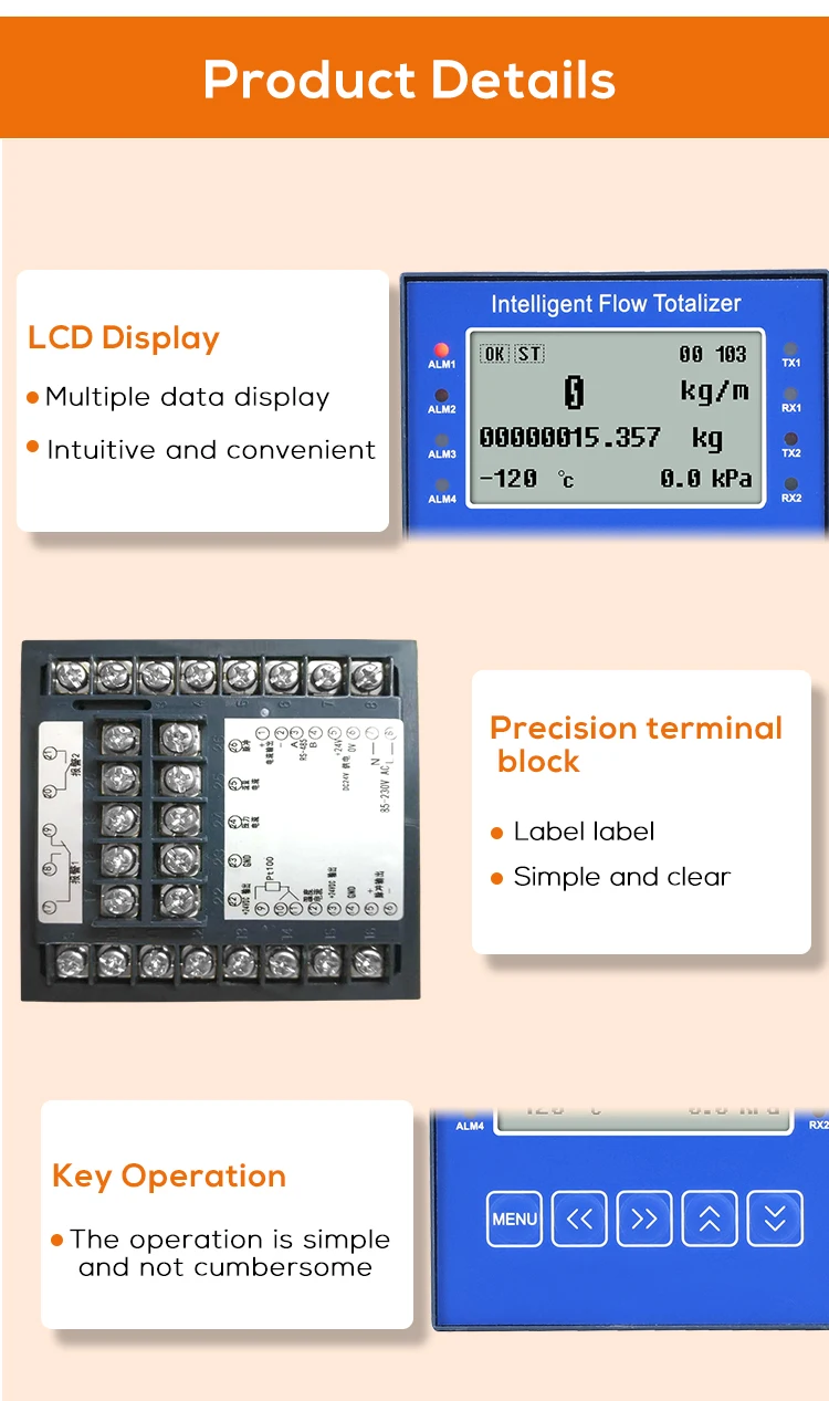 Digital Flow Totalizer Water Gas Flow Measuring Instruments 4-20mA