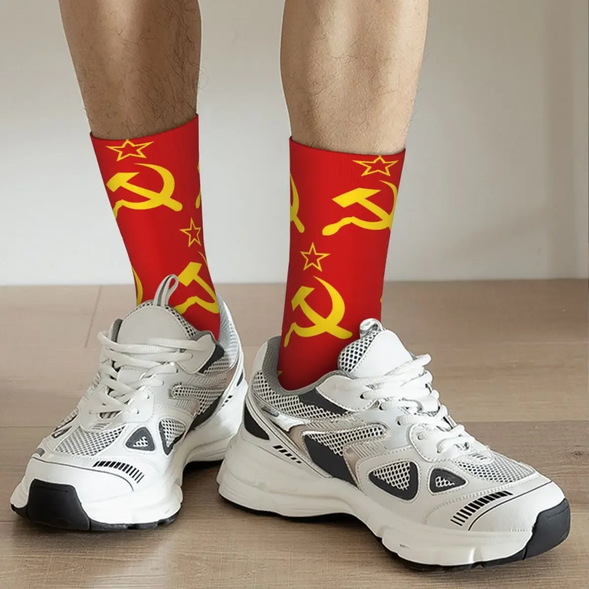 Vintage Soviet-Inspired Hammer & Sickle Flag Socks - Super Soft All-Season Stockings