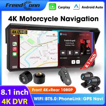 Navigatore GPS Freedconn per moto, DVR, Carplay, Android Auto, portatile, 8.1 pollici, IP67 impermeabile, registratore wireless per moto, monitor.