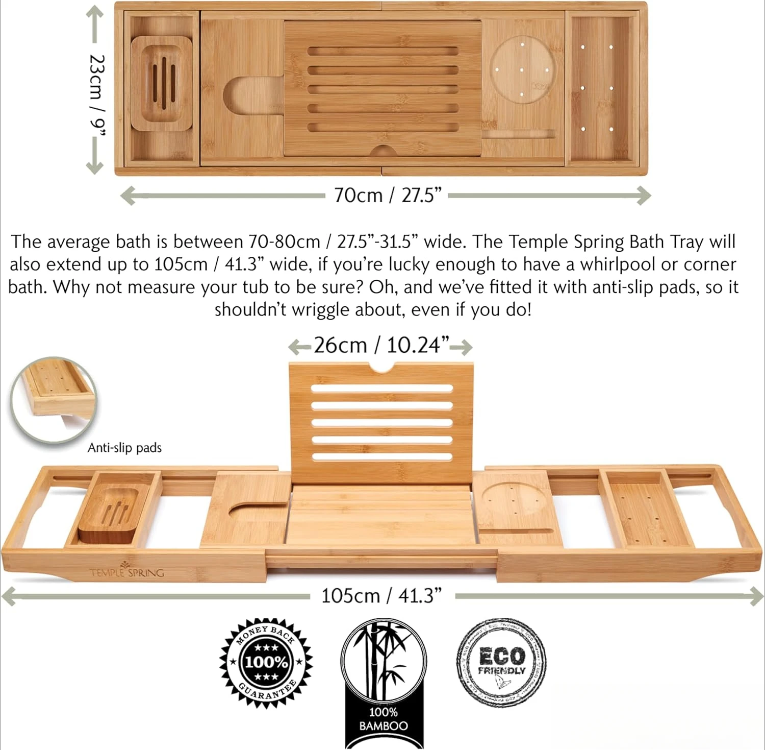 Bathtub Tray, Bamboo Bathroom Accessories, Bath Tray for Tub, at Home Spa Essentials, Board for Tub Table, Bath