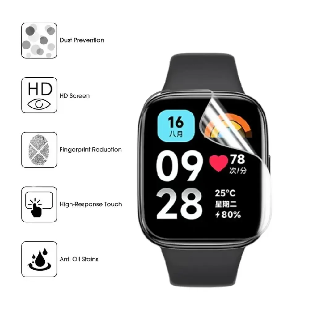 1-5PCS 배치 Redmi Watch 3 5 활성 연수 젤 필름 화면 보호 필름 9D 곡선 표면 연질 필름 Redmi Watch 3 4