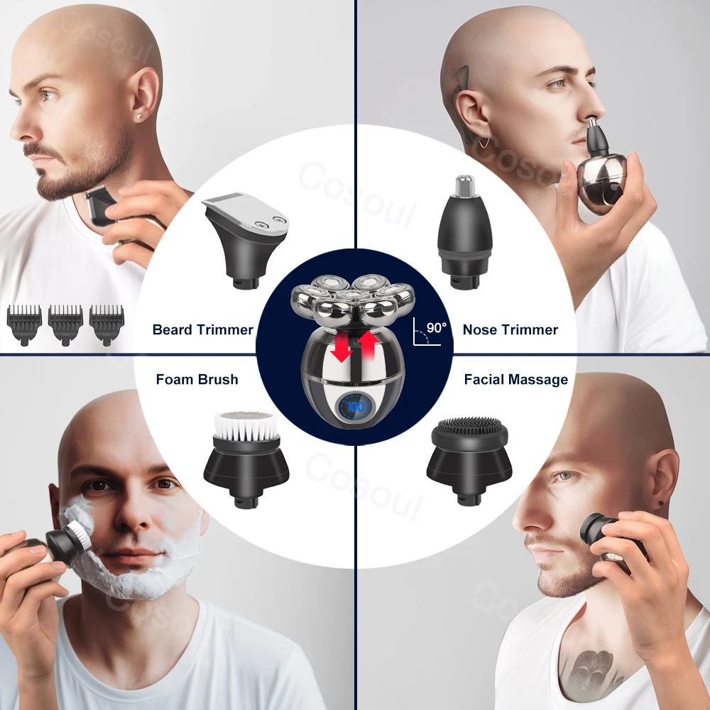 Hair Clipper Electric Shaver Hair Trimmer Electric Razor Rotary Shaver Electrical Rotary Shaver Electric Hair Clipper Cordless Shaver Shaver for Men Electric Shaver Bald Head 5 in 1 Hair Clipper for Bald Man Beard Trimmer Shaving Machine Head Razor 7
