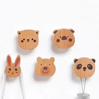 Wooden Cute Animal Coat Hook Solid Wood Holder Clothes Key Decoration Hooks Wall Living Room Door Organizer Rack Adhesive/ Punch 1