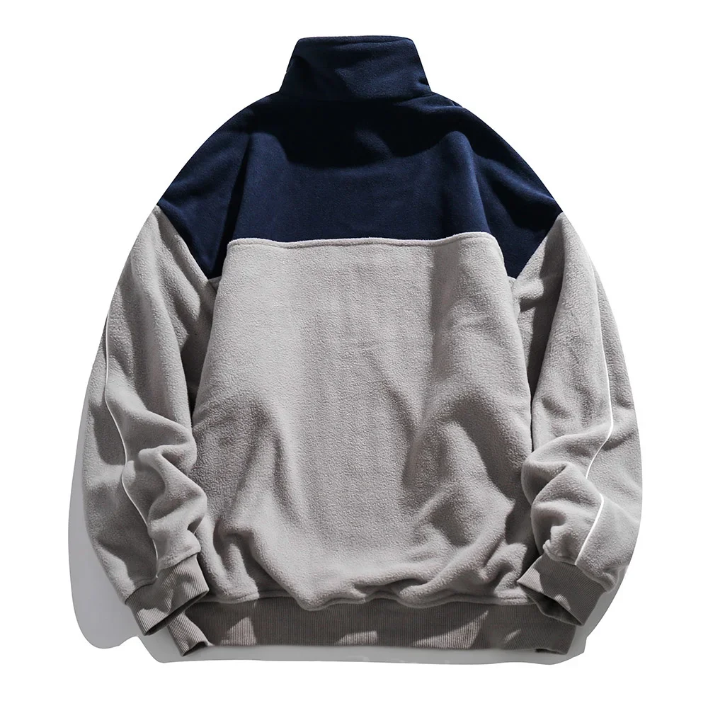 High Collar Sweatshirts for Men Streetwear Patchwork Zipper Half Open Pullover Sports & Leisure Male Clothing Sweater
