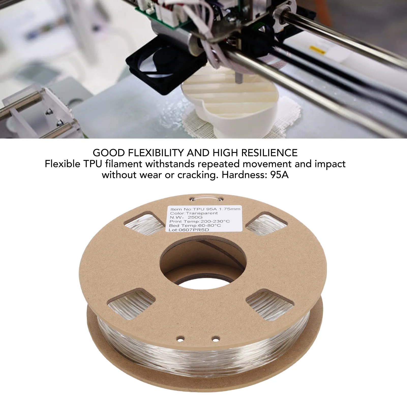 3D Printer Filament TPU Filament 95A 250g High Elasticity