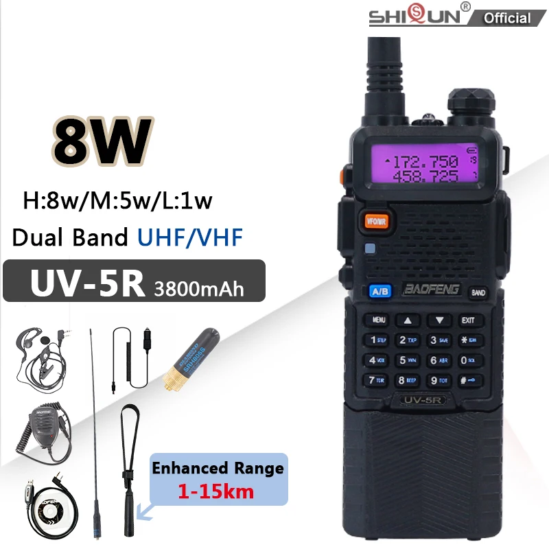 3800mAh Baofeng UV-5R Walkie Talkie 8W High Power UV 5R Two Way Radio Long  Range Dual Band UHF VHF Portable FM CB Ham Radio UV5R AliExpress