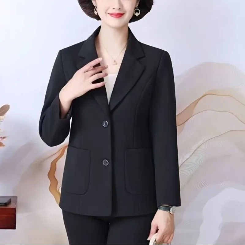 

Spring and Autumn Women's Solid Color Suit Collar Pocket Button Slim Fit Long Sleeve Coat Fashion Elegant Commuter Casual Tops