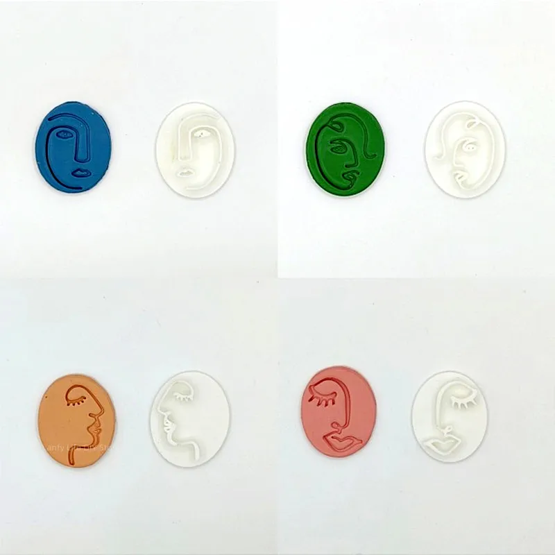 Soft Pottery Polymer Clay Mold Abstract Face Line Clay Stamp Texture Mat Cutter Earring Jewelry Pendant Making
