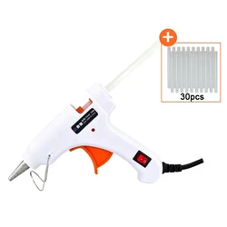 70W Hot Melt Glue Gun with Transparent Glue Sticks - Mini Electric Heat Tool - EU (White 30pcs)
