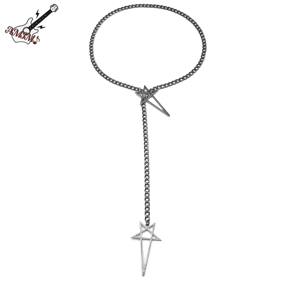Hiphop Invertierte Pentagramm Kette Frauen Männer Edelstahl Schwarz Goth Y Form Party Lange Anhänger Toggle Halskette Schmuck Geschenk