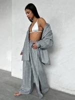 Marthaqiqi Striped Women'S Pajamas Suit Long Sleeve Nightgowns Sexy Turn-Down Collar Nightwear Pants Loose Ladies Sleepwear Set - Image 3