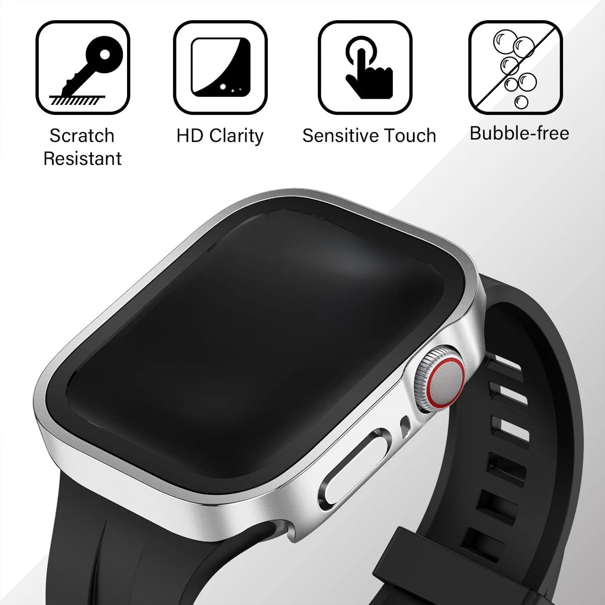 Premium Aluminum Alloy and PC Watch Cover with Tempered Glass Screen Protector