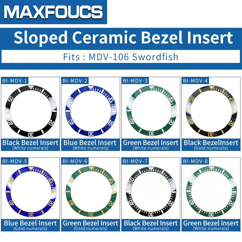 MDV-106 Ceramic Insert Wtih Green Luminous pip at 12 Watch Bezel