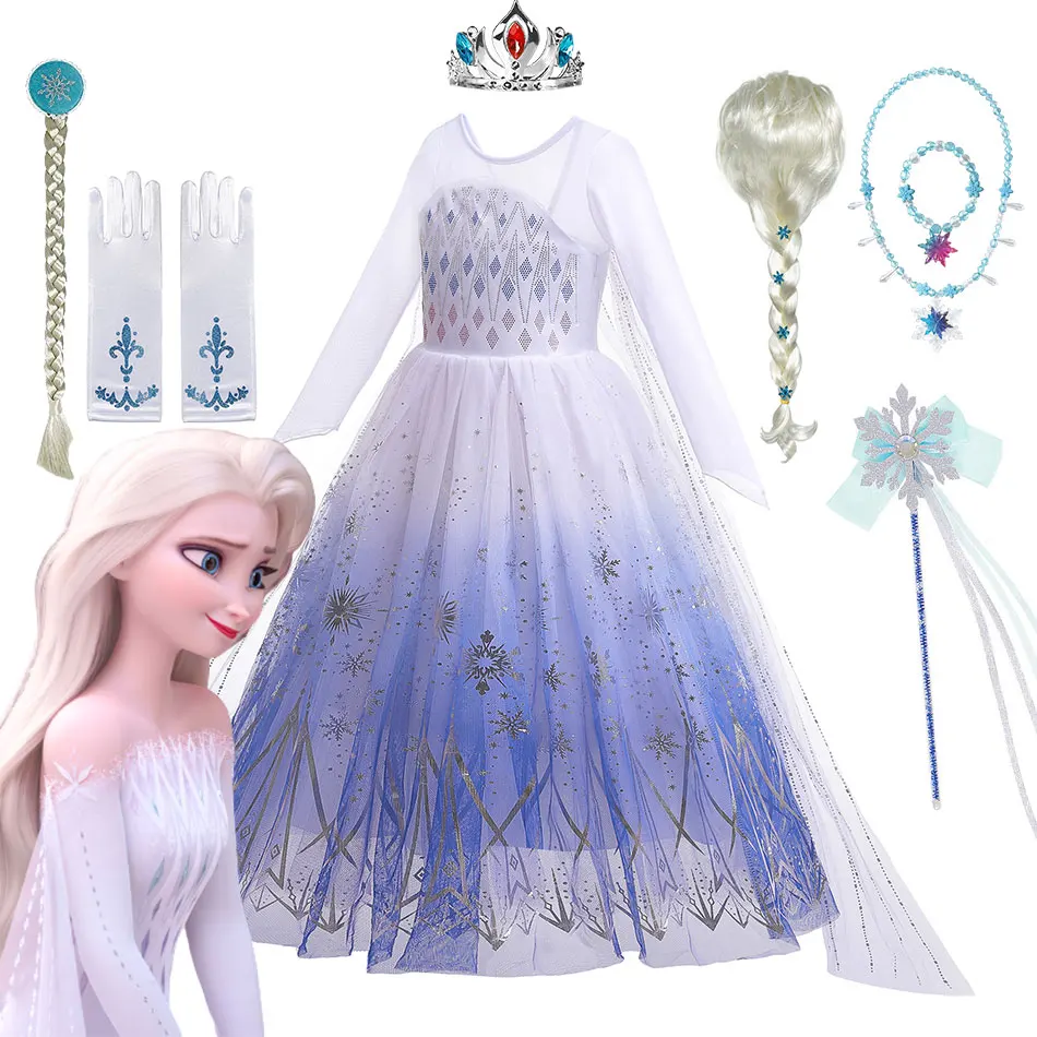 Disney Frozen Movie Role Play Elsa Cosplay Costume 2024 Ragazze Festa Di Compleanno Snow Queen White Princess Dress Kids Elsa Apparel