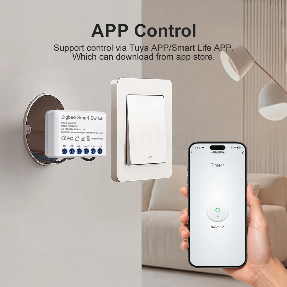 Smart Zigbee Mini Light Switch Module, 16A, with Voice Control Integration