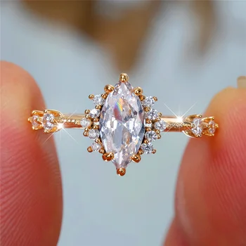 Luxury Female White Zircon Stone Engagement Rings For Women Gold Color Wedding Bands Jewelry Party Gifts