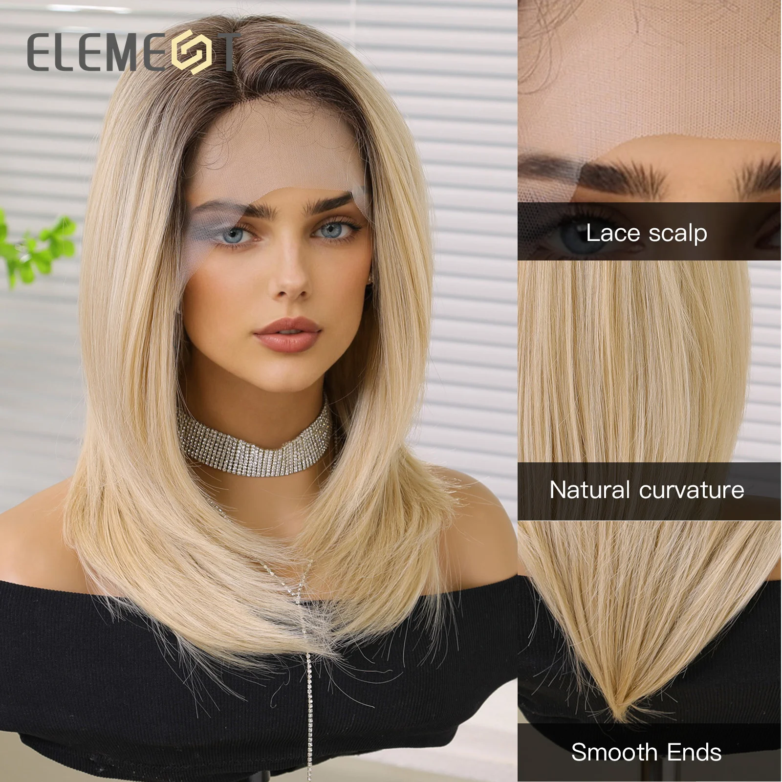 Synthetic Wig 13*5*1 Lace Ombre Dark Root to Blonde for Girls Daily Heat Resistant Transparent Glueless