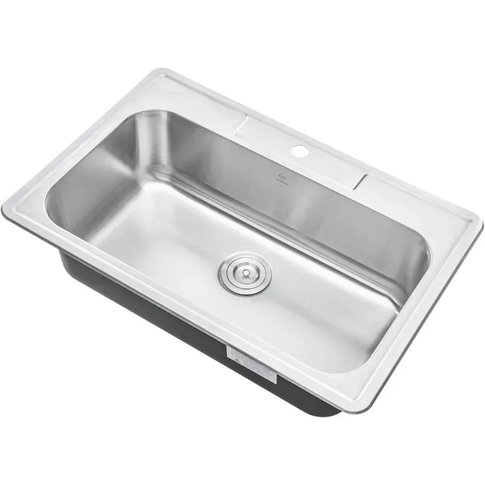 Top-mount/Drop-in Stainless Steel Single Bowl Kitchen Sink with Strainer - 18 Gauge Stainless Steel-1 Faucet Hole 4