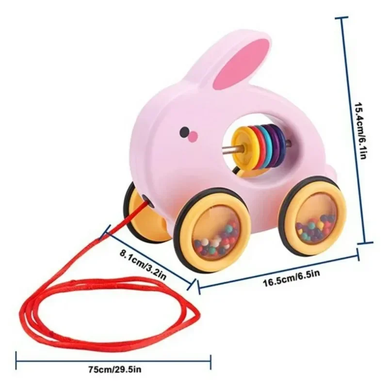 Cartoon Animals Push Pull Toy Baby Pulling Toy Walking Toy with String Children Educational Pull Along Toy Gift for Toddlers Kid 6