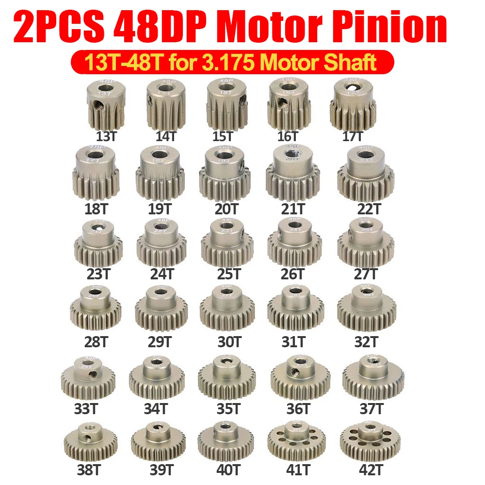Lot De 3 Pignons En Acier Noir 48DP Pour Voiture RC 1/10 - Tailles 13T, 15T, 17T, Arbre 3,175 Mm, Moteur Brushless