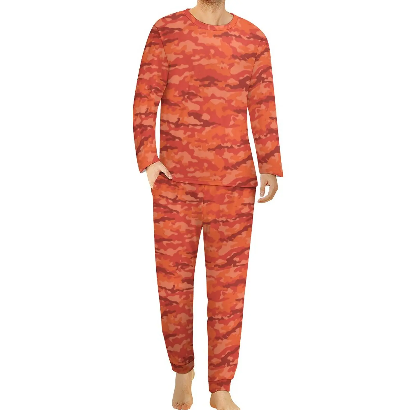 Camo Military Pajamas Spring Orange Camouflage Bedroom Sleepwear Mens 2