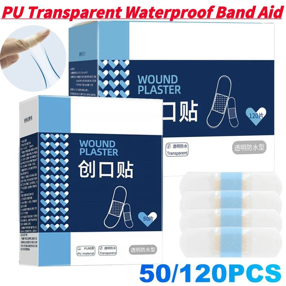 50/120Pcs PU Transparent Waterproof Band Aid Adhesive Medical Strips Hemostasis Wound Plaster For Wound Sports Bathing Emergency