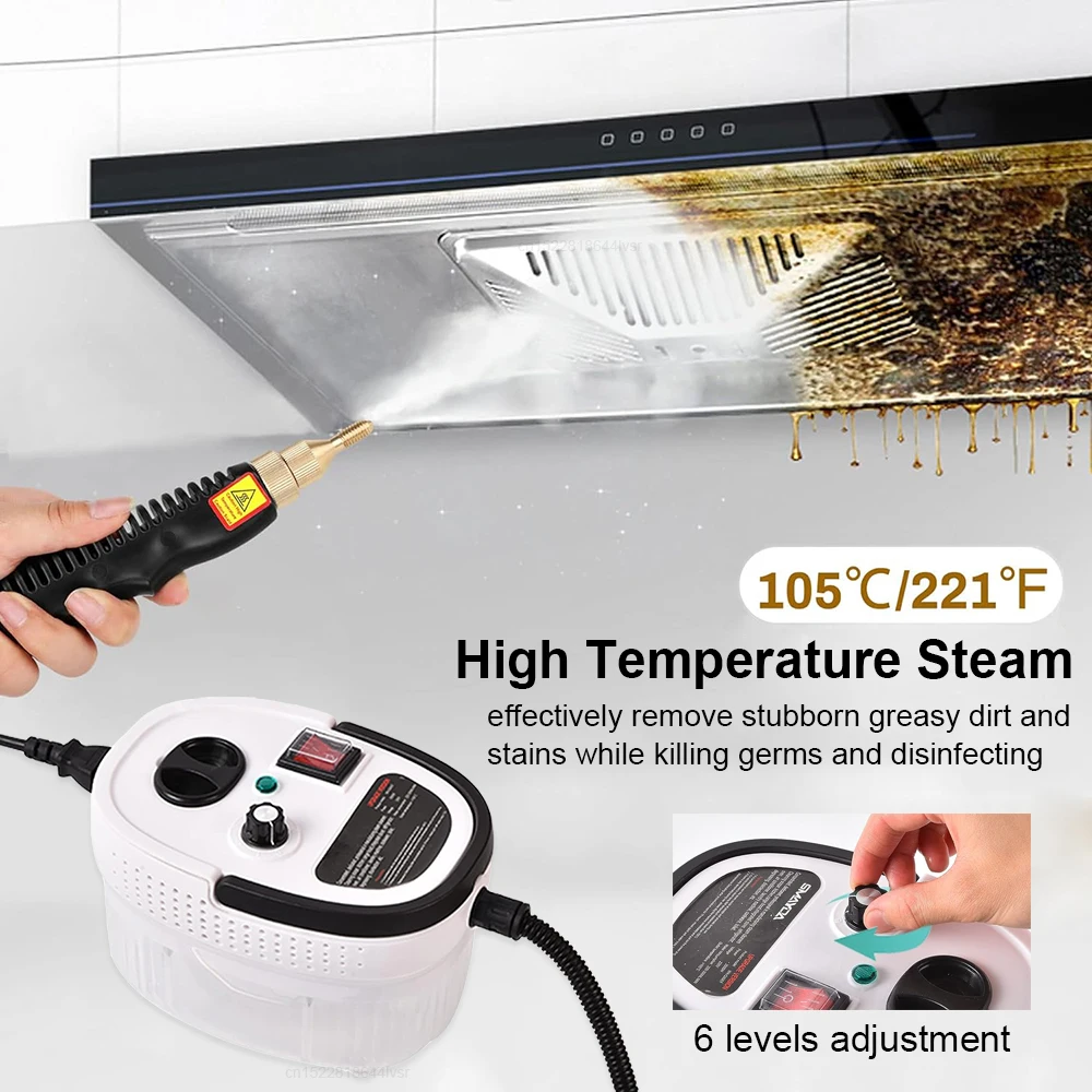 2500W High Pressure Steam Cleaner with 3 Brush Heads 5 Gears Portable  Handheld Steam Cleaner Steam Cleaning Machine for Kitchen