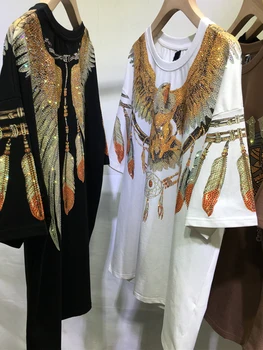 Plus Size Graphic Tees for Women Eagle Rhinestone Printed Tops Loose Fit T Shirts Short Sleeve Oversized Streetwear 6