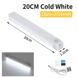 USB Rechargeable Wireless Motion Sensor LED Night Light for Cabinets and Hallways (20CM Cold White)