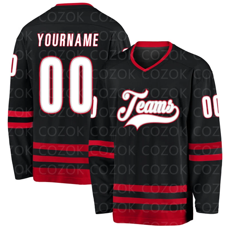 Custom Red Black Solid Colour Hockey Jersey main image 1