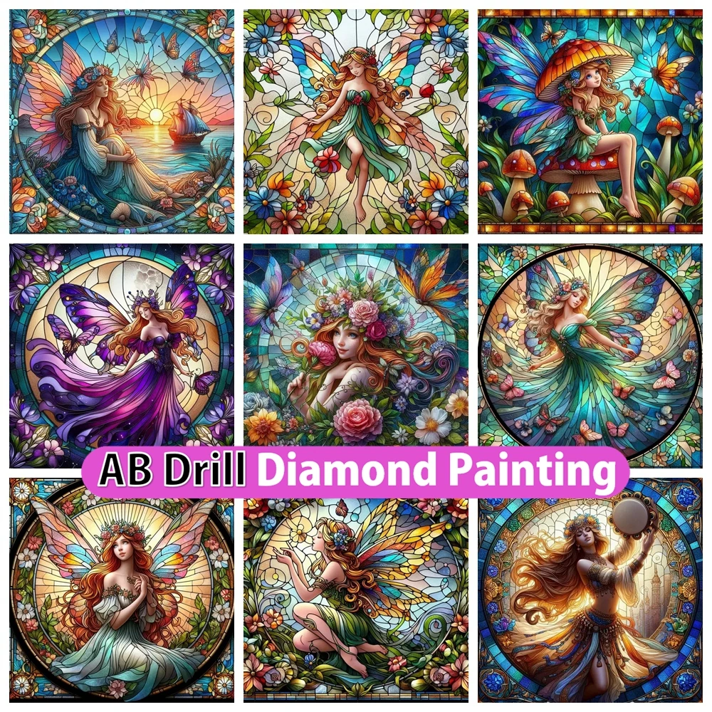 

Stained Glass Cartoon Fairy 5D DIY AB Diamond Painting Cross Stitch Cute Elf Girl Mosaic Embroidery Home Decor Kids Gift