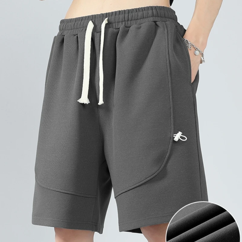 2024 Summer New Shorts Men's Knitted Guard Pants Trendy Fashion Casual Lace Up 5/4 Pants Light Edition 2 Open Thin Medium Pants