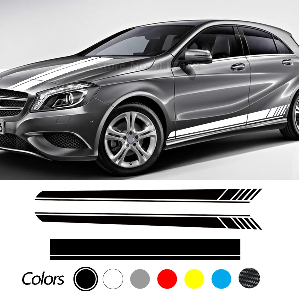 

Car Hood Decal Side Stripes Skirt Sticker For Mercedes Benz A Class W177 V177 A35 A45 A45S W176 AMG Edition 1 AMG Accessories